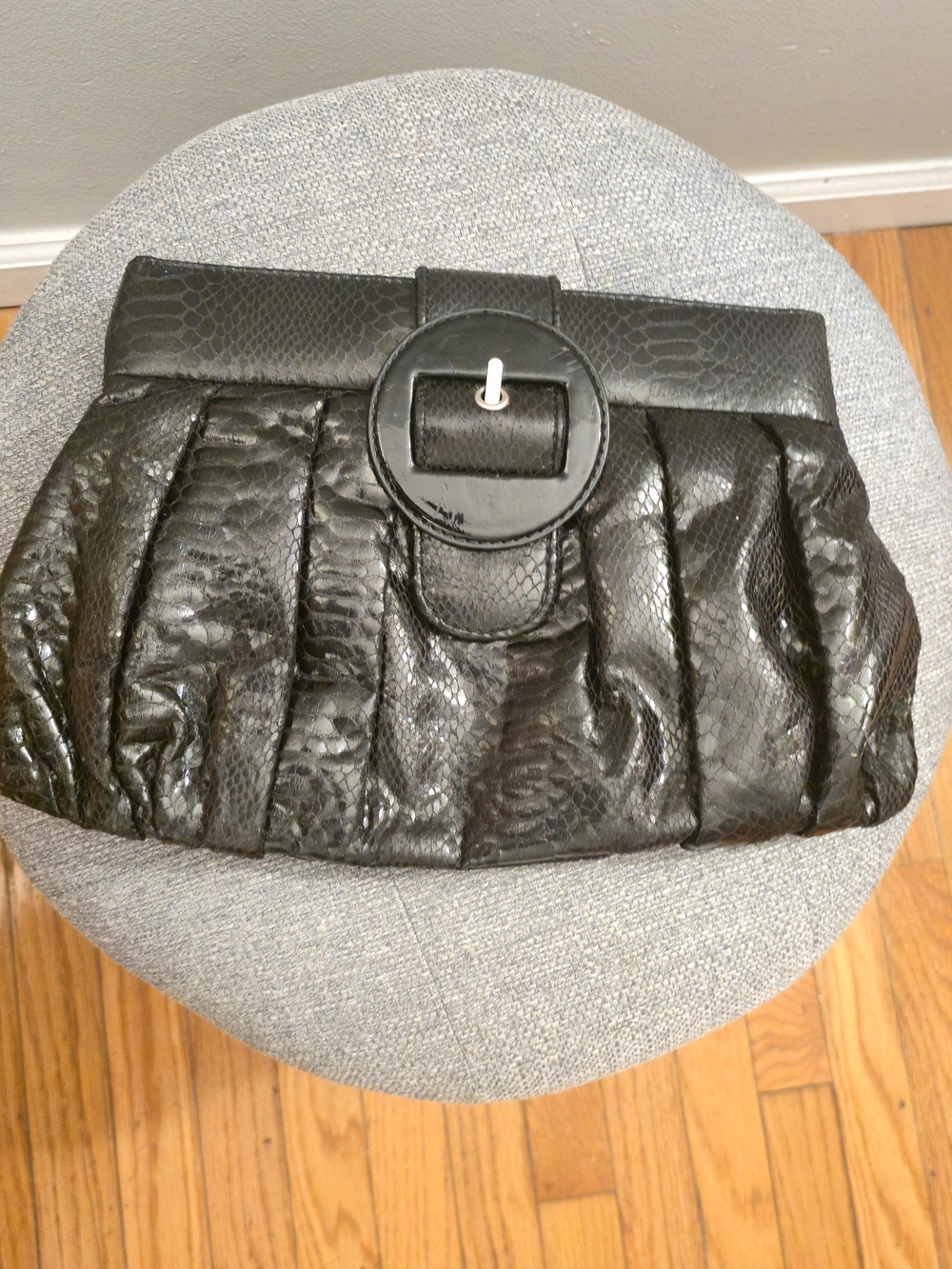 WHBM Black Faux Snakeskin Ruched Evening Clutch Bag